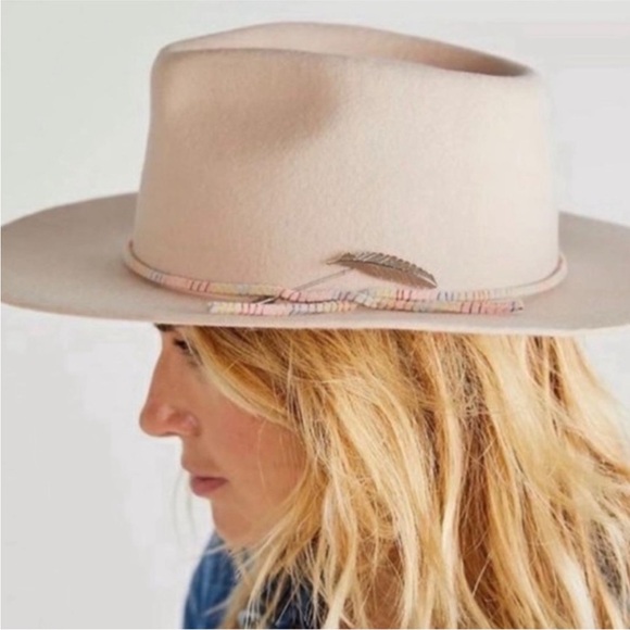 Free People x Vaughn & Co Felt Wool Faith Feather Ranger Fedora Hat - Picture 2 of 3